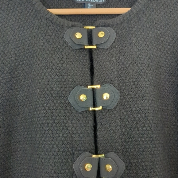 Cynthia Rowley Sweater Women's Large Black Gold Clasps Biker Rocker - Picture 2 of 9